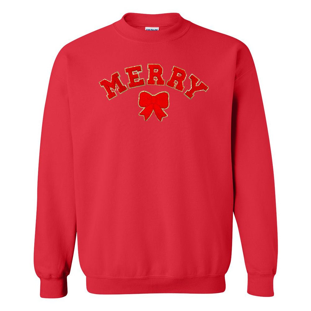 Red Merry Letter Patch Crewneck Sweatshirt - United Monograms