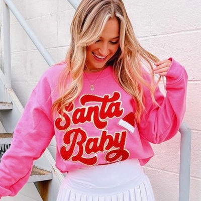 Santa Baby Letter Patch Crewneck Sweatshirt - United Monograms