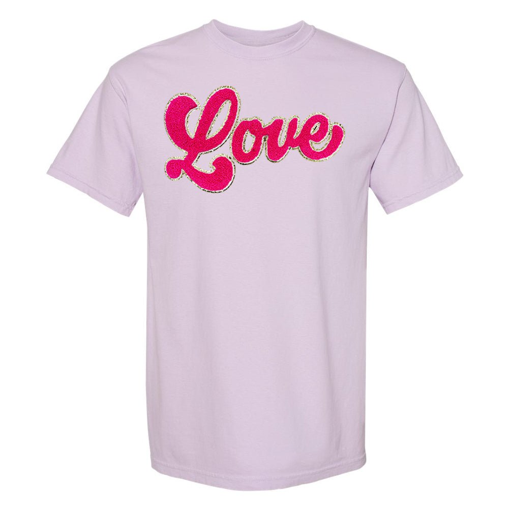 Script Hot Pink Love Letter Patch Comfort Colors T-Shirt - United Monograms
