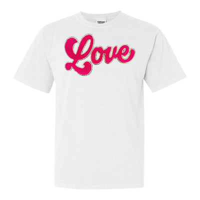 Script Hot Pink Love Letter Patch Comfort Colors T-Shirt - United Monograms