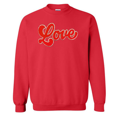 Script Red Love Letter Patch Crewneck Sweatshirt - United Monograms