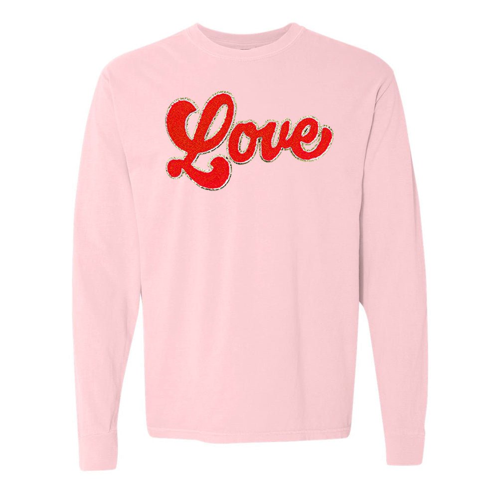 Script Red Love Letter Patch Long Sleeve T-Shirt - United Monograms