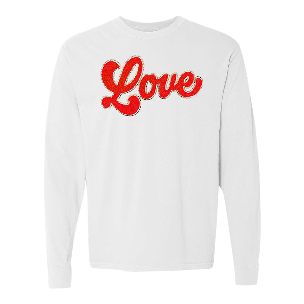 Script Red Love Letter Patch Long Sleeve T-Shirt - United Monograms