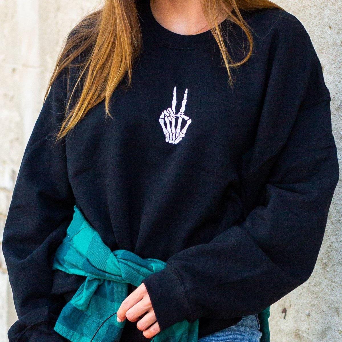 'Skeleton Peace Sign' Crewneck Sweatshirt - United Monograms