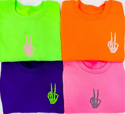 'Skeleton Peace Sign' Crewneck Sweatshirt - United Monograms