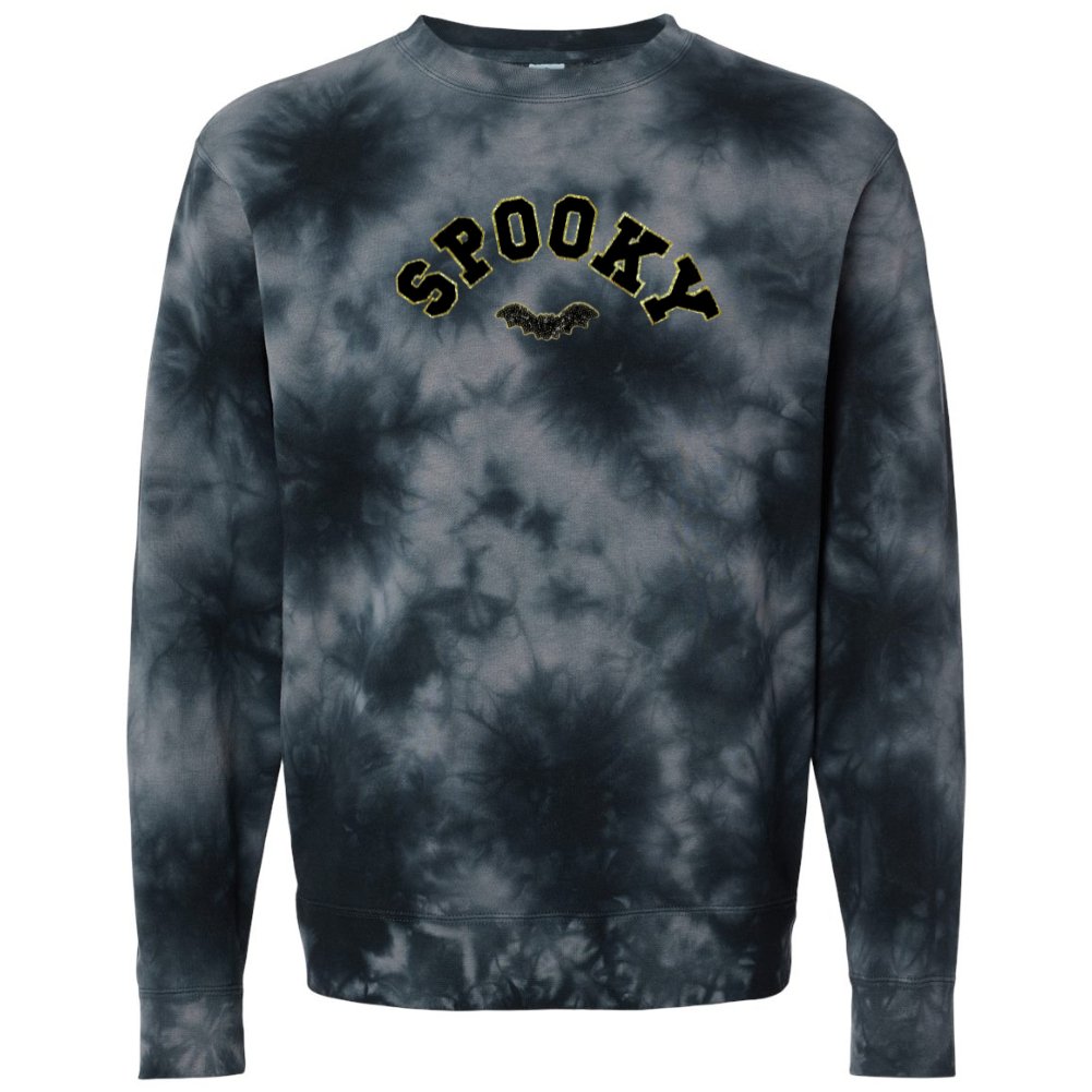 'Spooky Sequin Bat' Letter Patch Tie Dye Sweatshirt - United Monograms