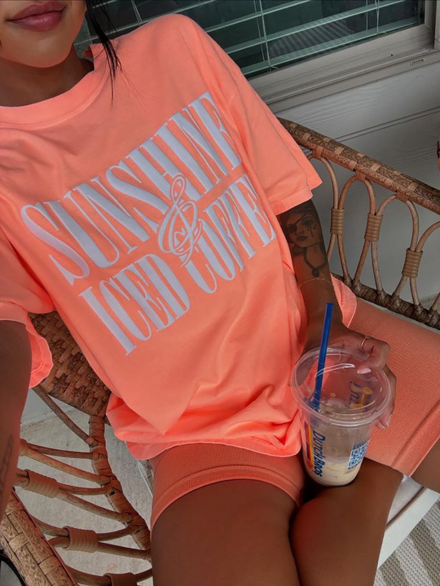 'Sunshine & Iced Coffee' PUFF T - Shirt - United Monograms