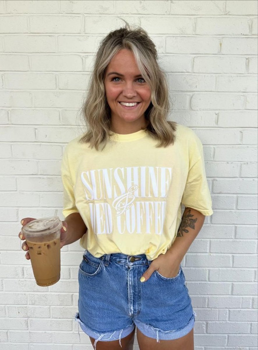 'Sunshine & Iced Coffee' PUFF T - Shirt - United Monograms