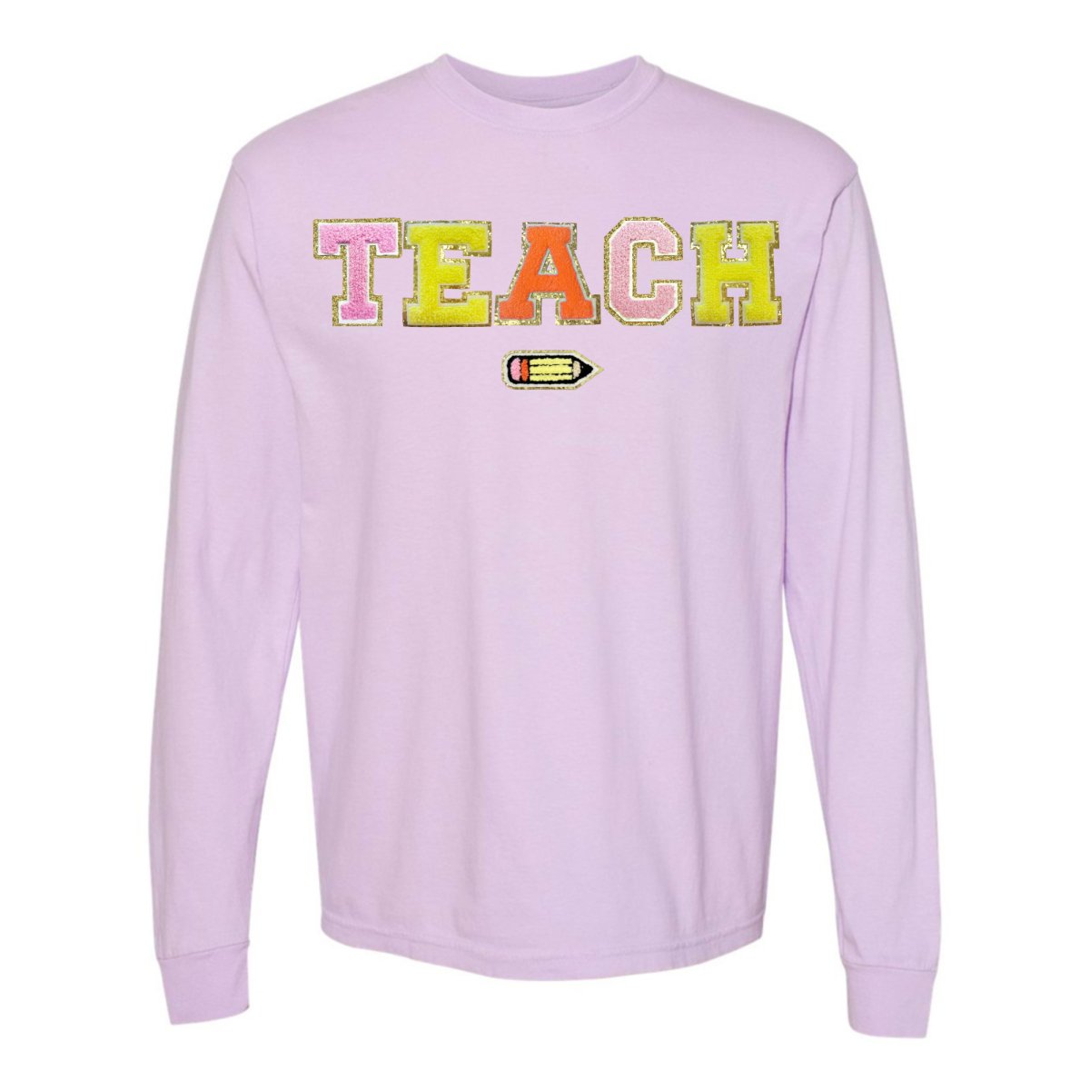 Teach Pencil Letter Patch Long Sleeve T - Shirt - United Monograms