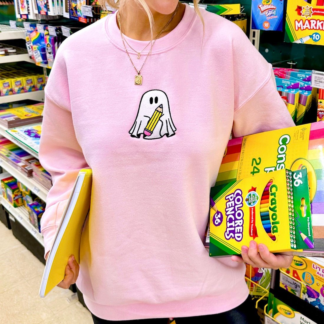 'Teacher Ghost' Embroidered Crewneck Sweatshirt - United Monograms