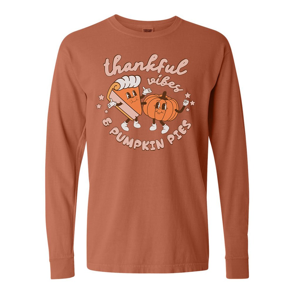 'Thankful Vibes & Pumpkin Pies' Comfort Colors Long Sleeve T-Shirt - United Monograms