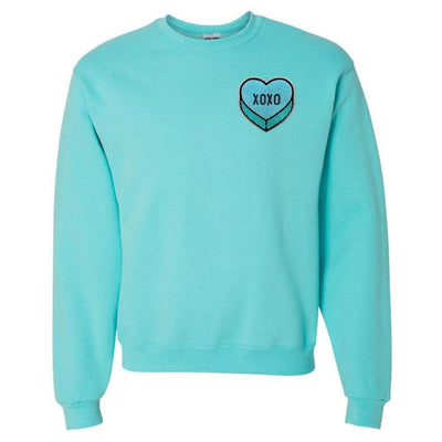 'Tiffany Blue XOXO Candy Heart' Letter Patch Crewneck Sweatshirt - United Monograms