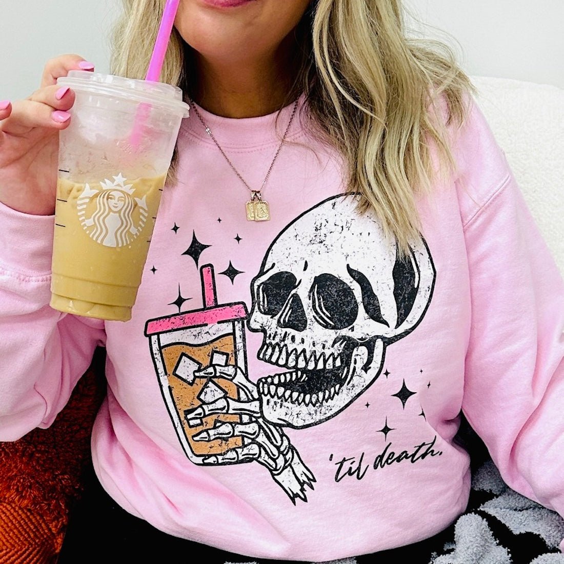 'Til Death Iced Coffee' Crewneck Sweatshirt - United Monograms