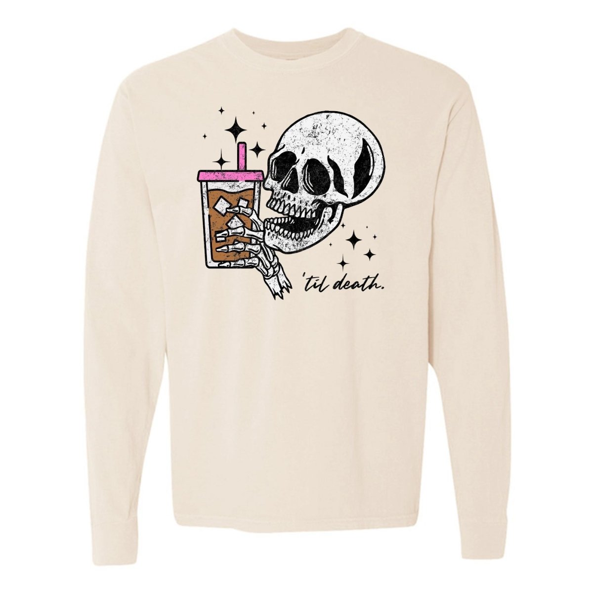 'Til Death Iced Coffee' Long Sleeve T-Shirt - United Monograms