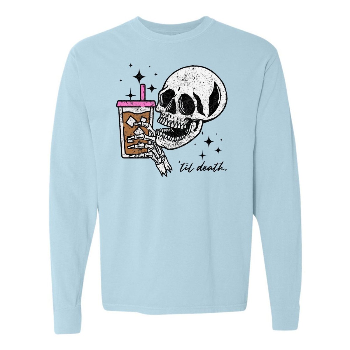 'Til Death Iced Coffee' Long Sleeve T-Shirt - United Monograms