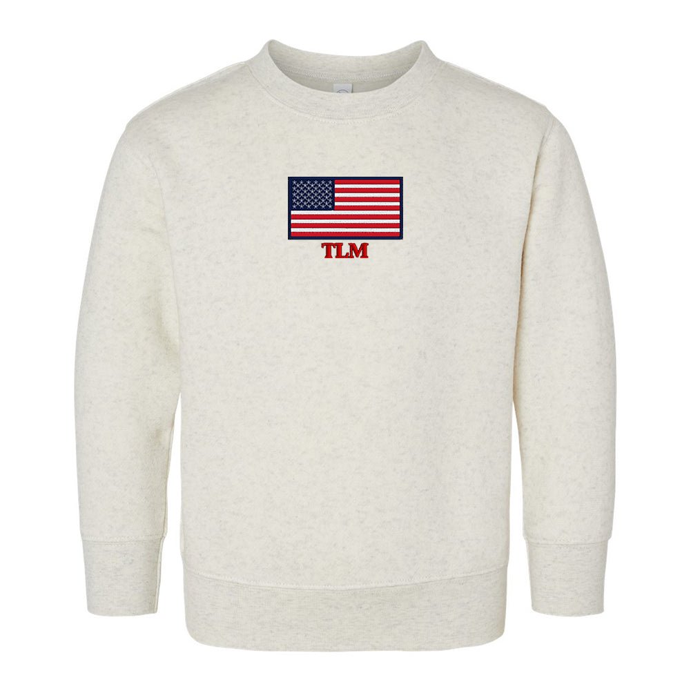 Toddler Make It Yours™ 'American Flag' Crewneck Sweatshirt - United Monograms