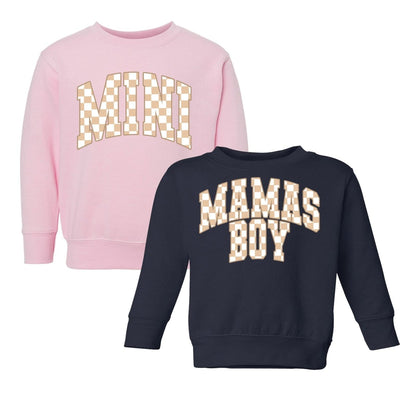 Toddler 'Mini/Mama's Boy Tan Check' Crewneck Sweatshirt - United Monograms