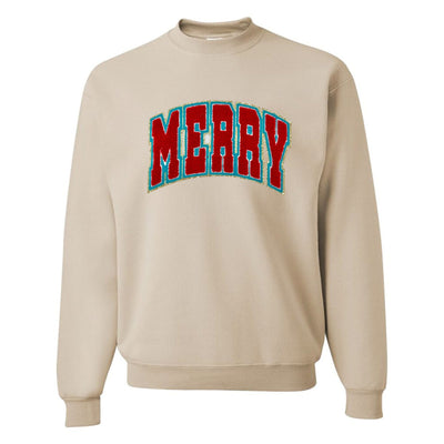 'Varsity Merry' Letter Patch Crewneck Sweatshirt - United Monograms
