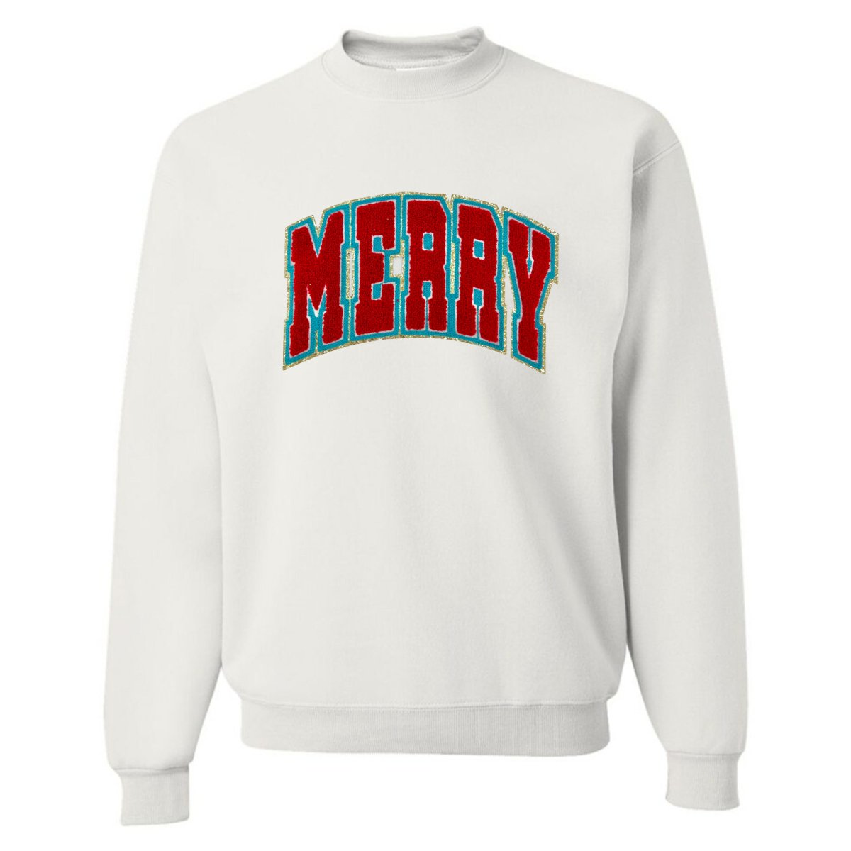 'Varsity Merry' Letter Patch Crewneck Sweatshirt - United Monograms