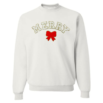White Merry Letter Patch Crewneck Sweatshirt - United Monograms